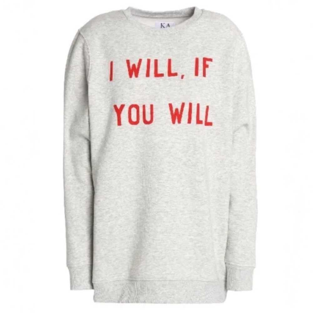 New ZOE KARSSEN "I Will If You Will" Sweatshirt In Light Grey Size Medium